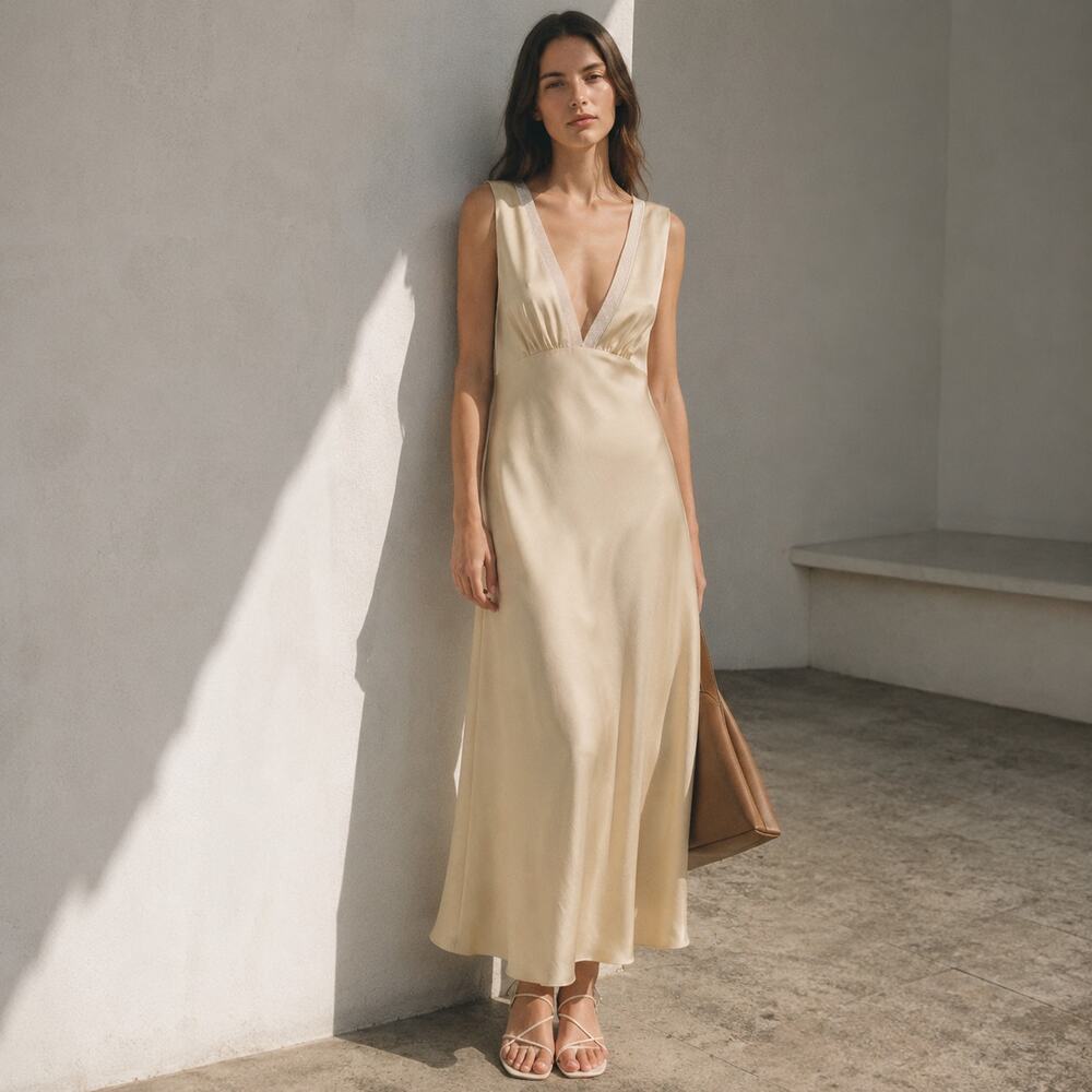 Sandro Noelle Dress Womens FR38/US 6 Satin Sleeveless Slip A-line Midi Maxi NWT
